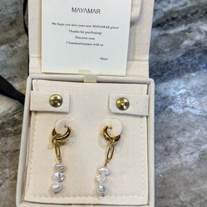 MAYAMAR Gold and White Pearl Drop Earrings